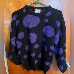 Black and purple polka dots vintage 80’s helen sue sweater size 8 small med